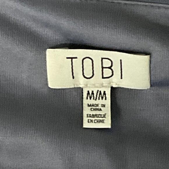 Tobi Dress Women Sz M Blue Slate V-Neck Ruffle Trim Wrap Spaghetti Straps Maxi - Picture 3 of 16